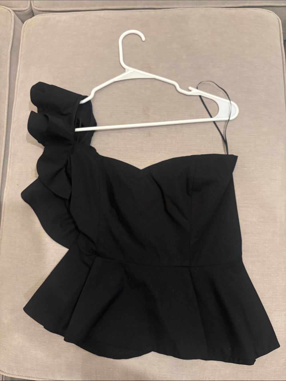 Aqua Black One Shoulder Ruffle Top with Metal Zip